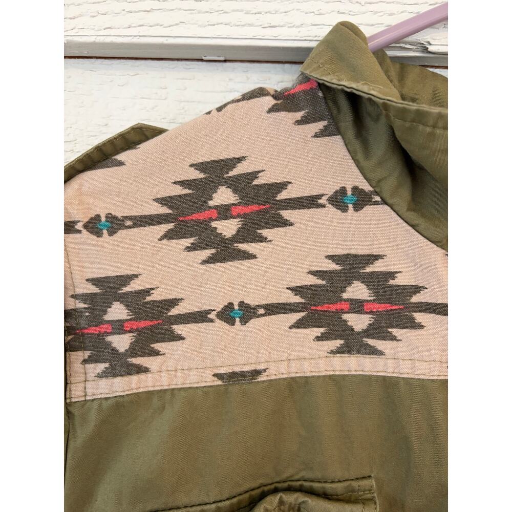 Earthbound Trading Co Aztec Utility Jacket Large Olive Green Military Jacket - Picture 3 of 9